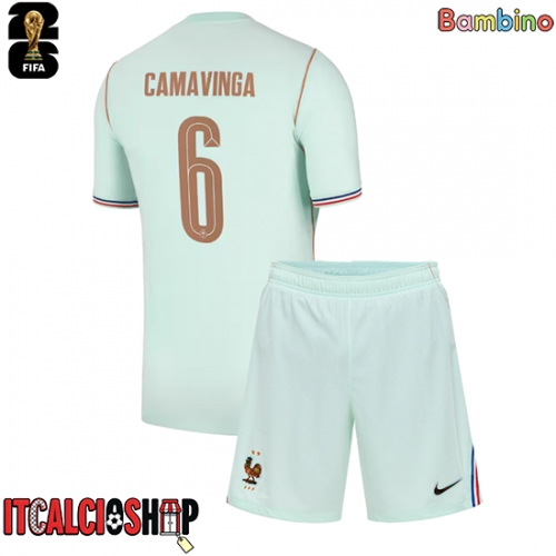 Francia Eduardo Camavinga #6 Seconda Maglia Bambino Mondiali 2026 Manica Corta (+ Pantaloni corti)